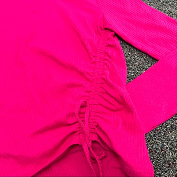 TARGET A NEW DAY Bright Pink Long-Sleeve Ribbed Ruched Adjustable String Shirt S - Picture 9 of 15